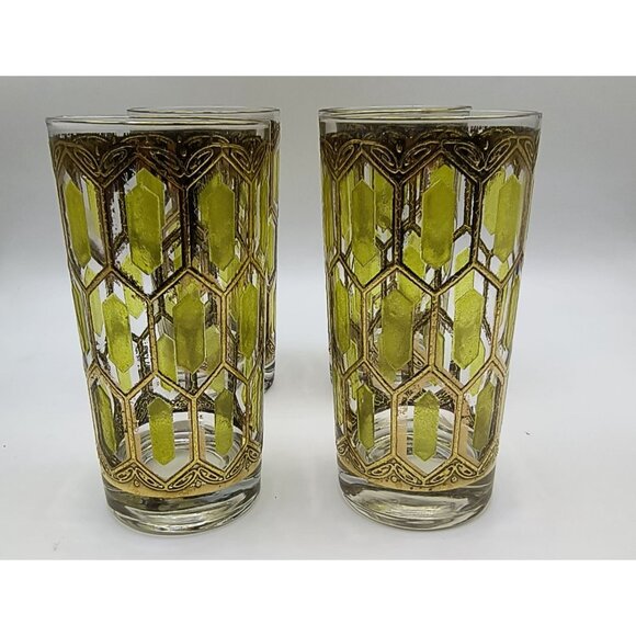 Vintage Mid-Century Modern West Virginia Glass 22K Gold Highball Glasses Set 4 - Picture 2 of 3